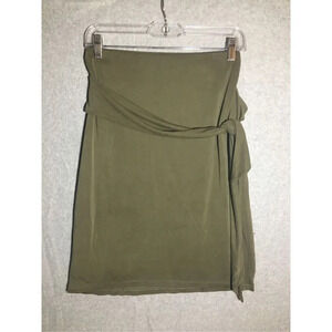 Womens Cato Skirt Pencil Skirt Length Olive Green Tie Front Work Career Office